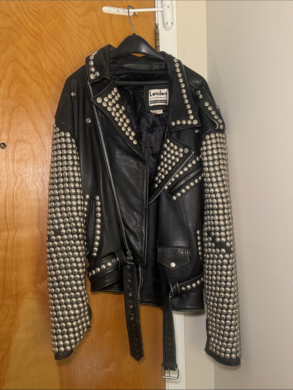 Leather Studded Black Moto Jacket for Men